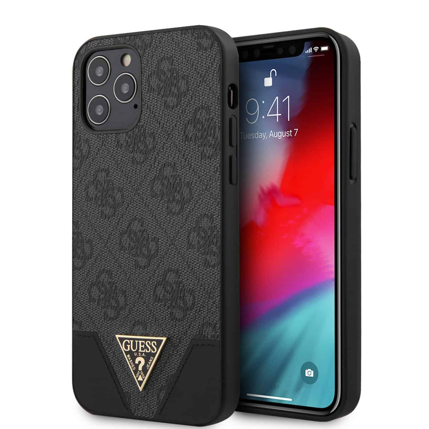 Guess Triangle Logo Back Cover iPhone 12 Pro en 12 - Grijs Main Image