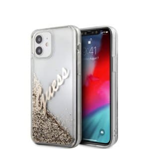GUESS Liquid Glitter Vintage Hoesje iPhone 12 Mini - Goud