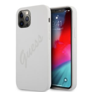 GUESS Silicone Vintage Achterkant Hoesje iPhone 12 Pro Max - Grijs