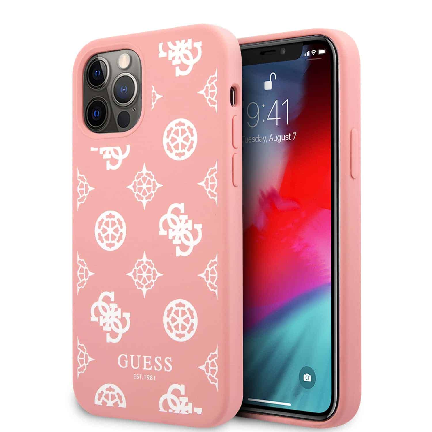 Guess Silicone White Peony iPhone 12 Pro - 12 Hoesje - Roze Main Image