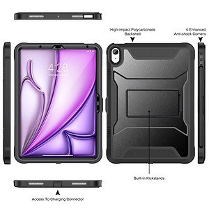 360 Full Cover Case iPad Air 6 - Air 5 - iPad Air 4 - Pencilhouder - Zwart - 2