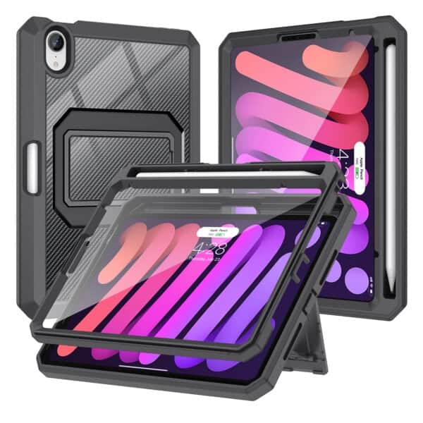 360 Full Cover Case iPad Mini 7 / iPad mini 6 - 2024 / 2021 - Penhouder - Zwart