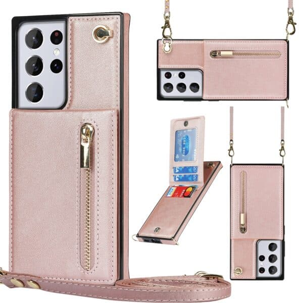Solidenz Fashion Wallet Hoesje met Koord Samsung Galaxy S21 Ultra - Rosegoud