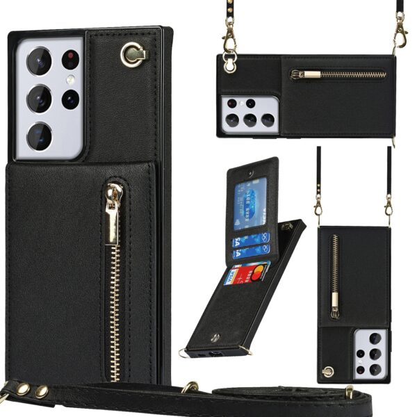 Solidenz Fashion Wallet Hoesje met Koord Samsung Galaxy S21 Ultra - Zwart