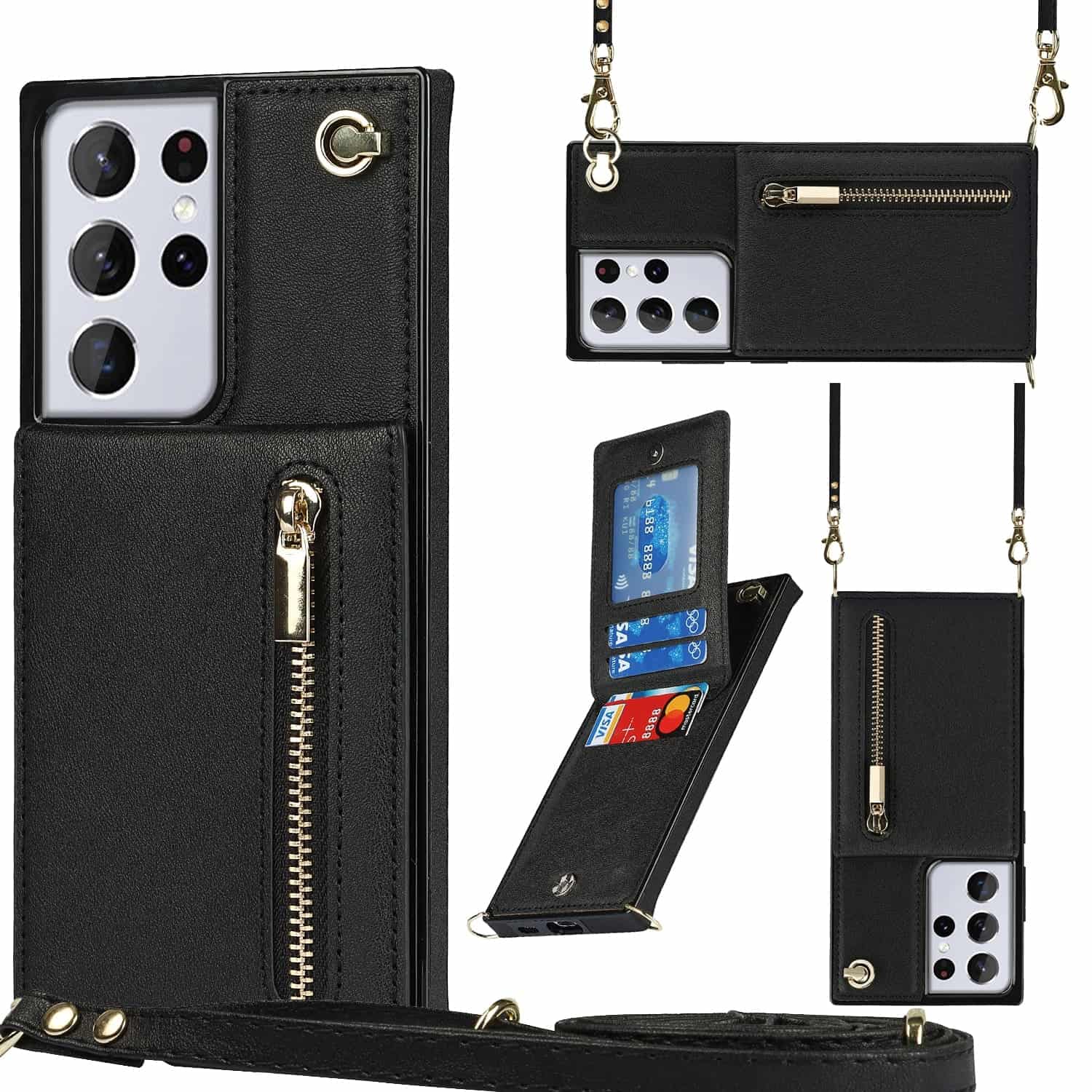Solidenz Fashion Wallet Hoesje met Koord Samsung Galaxy S21 Ultra - Zwart Main Image