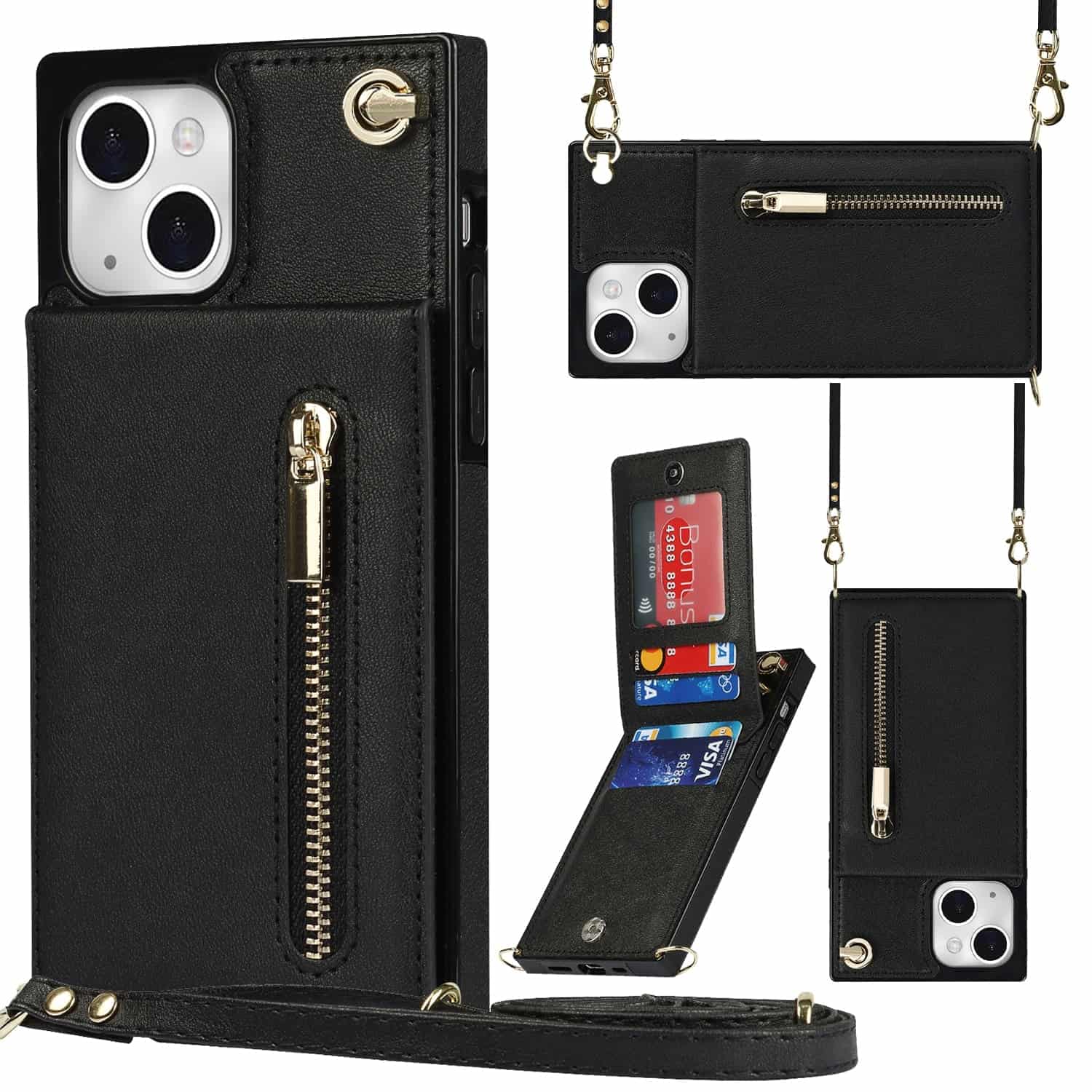 Solidenz Fashion Wallet Hoesje met Koord iPhone 13 Mini - Zwart Main Image