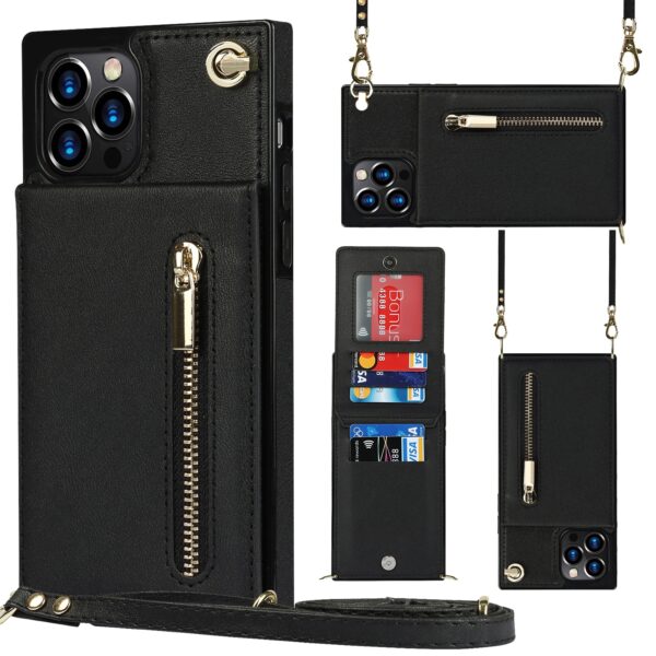 Solidenz Fashion Wallet Hoesje met Koord iPhone 12 Pro Max - Zwart