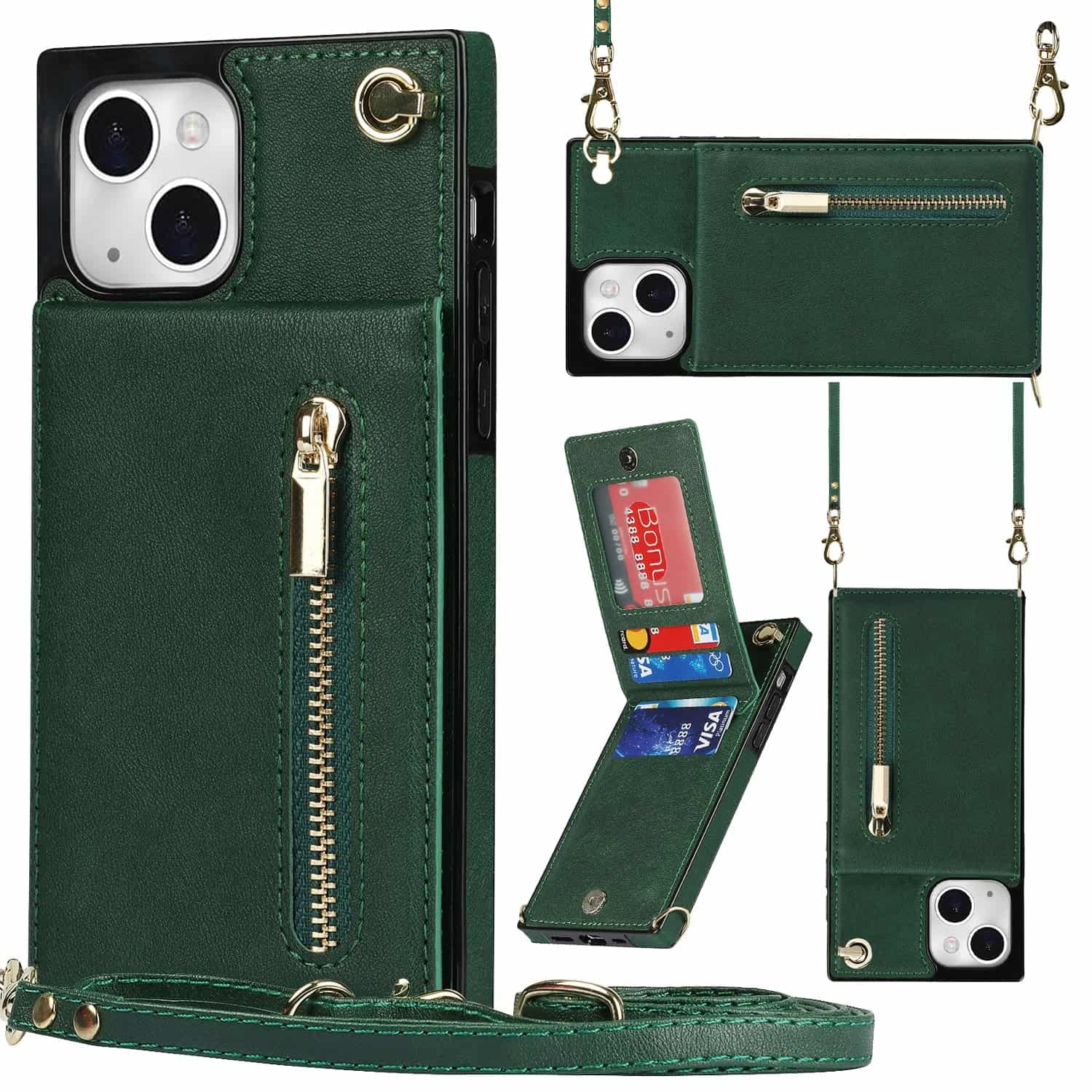 Solidenz Fashion Wallet Hoesje met Koord iPhone 13 - Groen Main Image