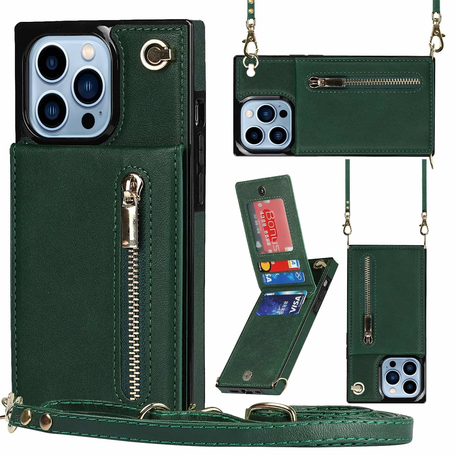 iPhone 15 Pro Max hoesje Solidenz Fashion Wallet met pasjesvak en koord groen Main Image