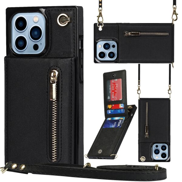 iPhone 15 Pro Max hoesje Solidenz Fashion Wallet met koord zwart