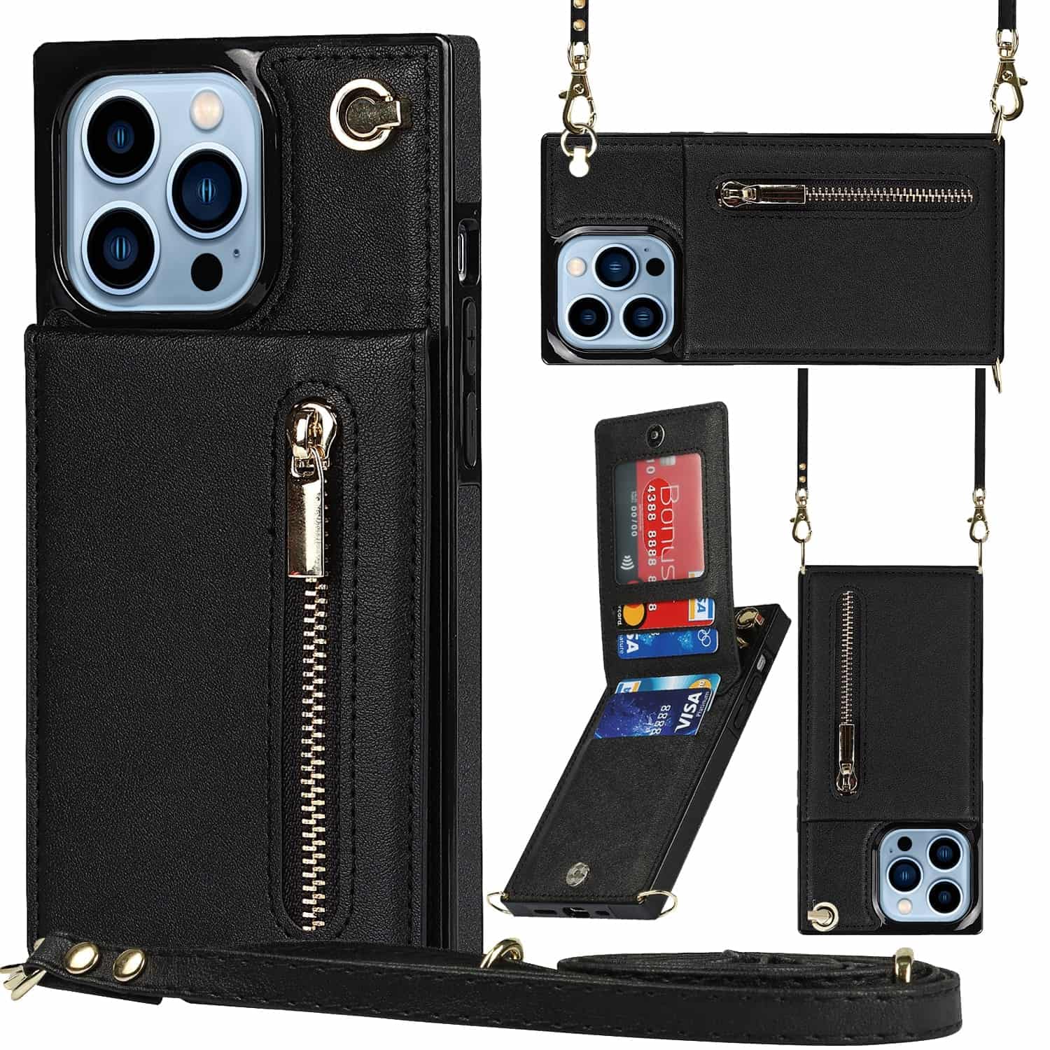 iPhone 15 Pro Max hoesje Solidenz Fashion Wallet met koord zwart Main Image
