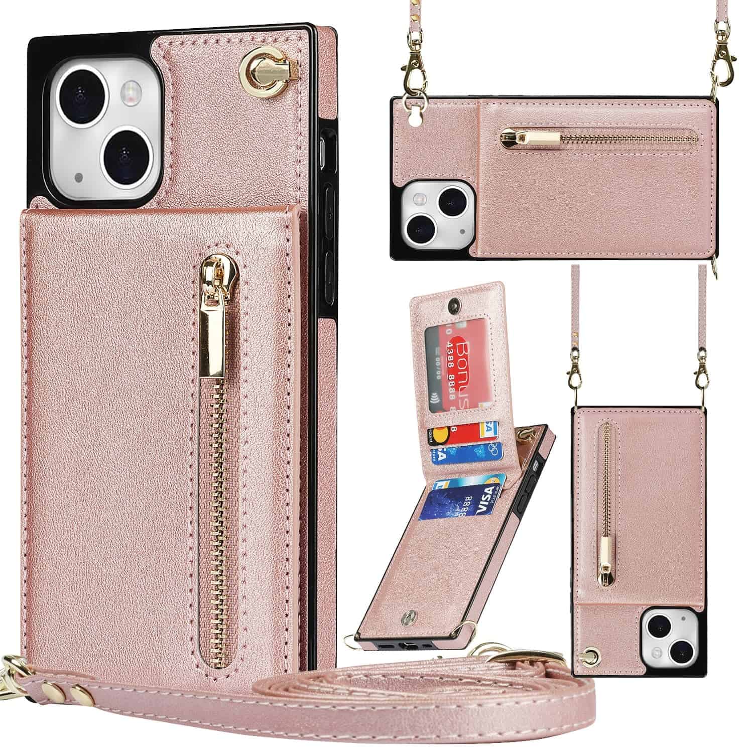 Solidenz Fashion Wallet Hoesje met Koord iPhone 13 Mini - Rosegoud Main Image
