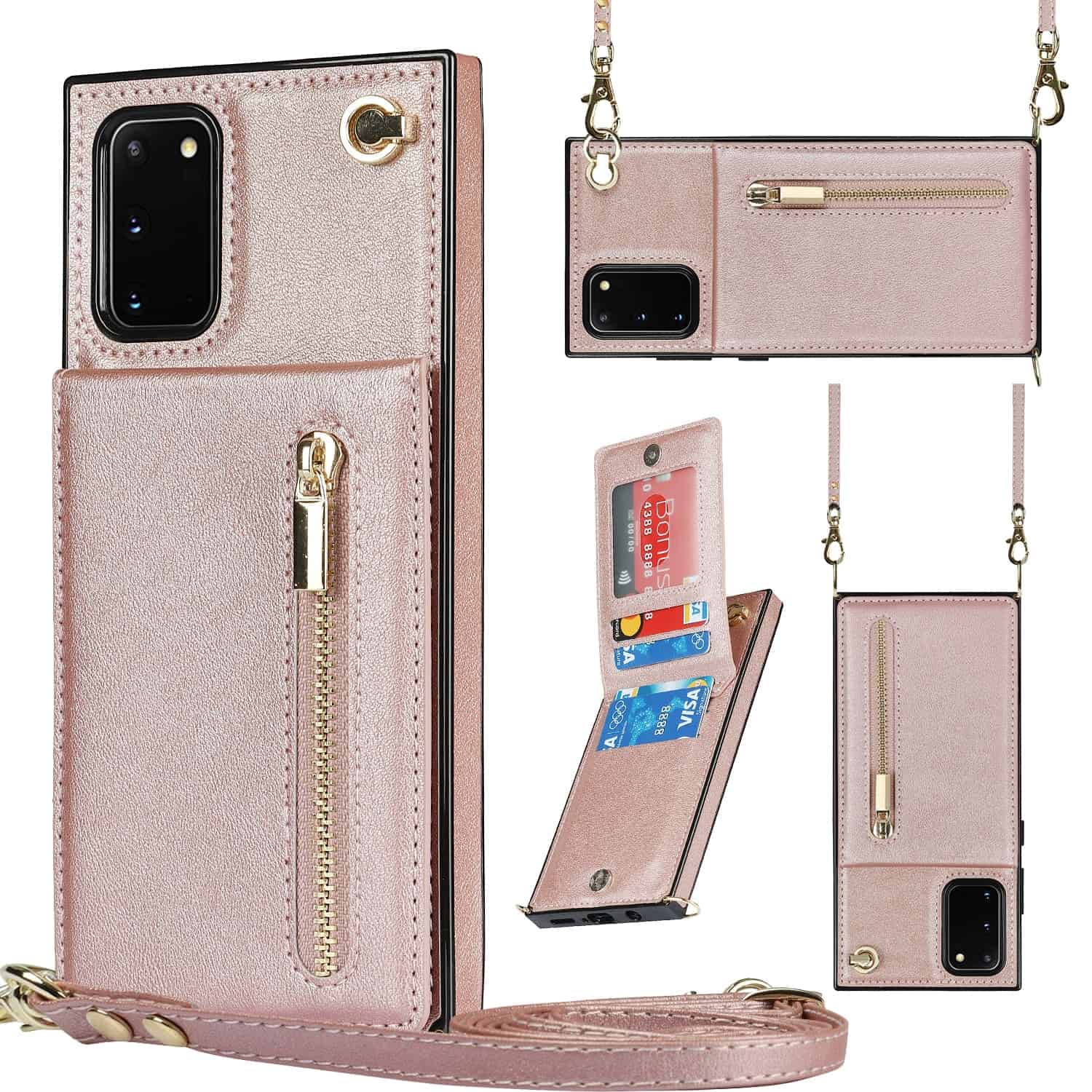 Solidenz Fashion Wallet Hoesje met Koord Samsung Galaxy S20 FE - Rosegoud Main Image