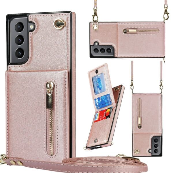 Solidenz Fashion Wallet hoesje met koord Samsung S22 Plus - Rosegoud