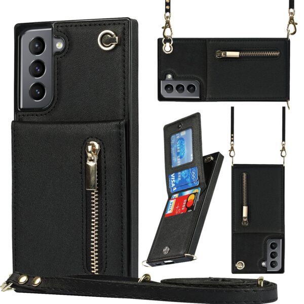 Solidenz Fashion Wallet hoesje met koord Samsung S22 Plus - Zwart