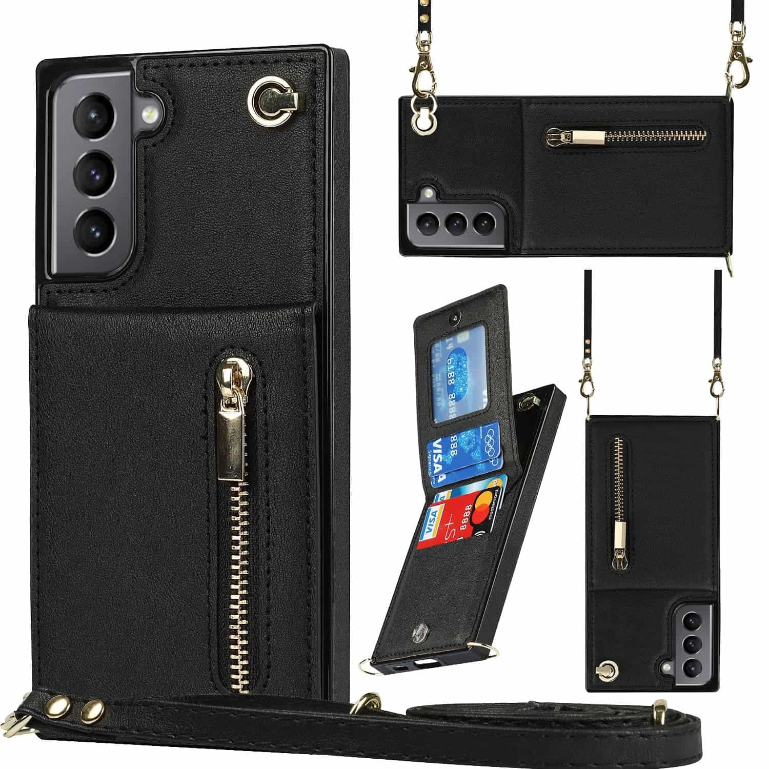 Solidenz Fashion Wallet hoesje met koord Samsung S22 - Zwart Main Image