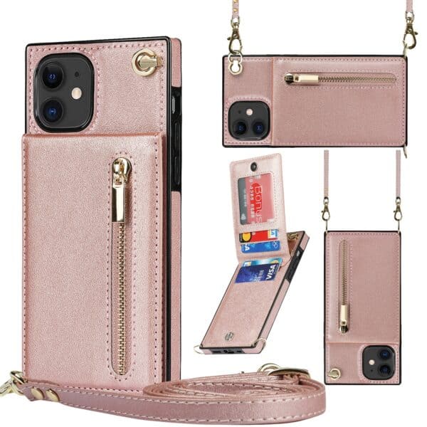 Solidenz Fashion Wallet Hoesje met Koord iPhone 11 - Rosegoud