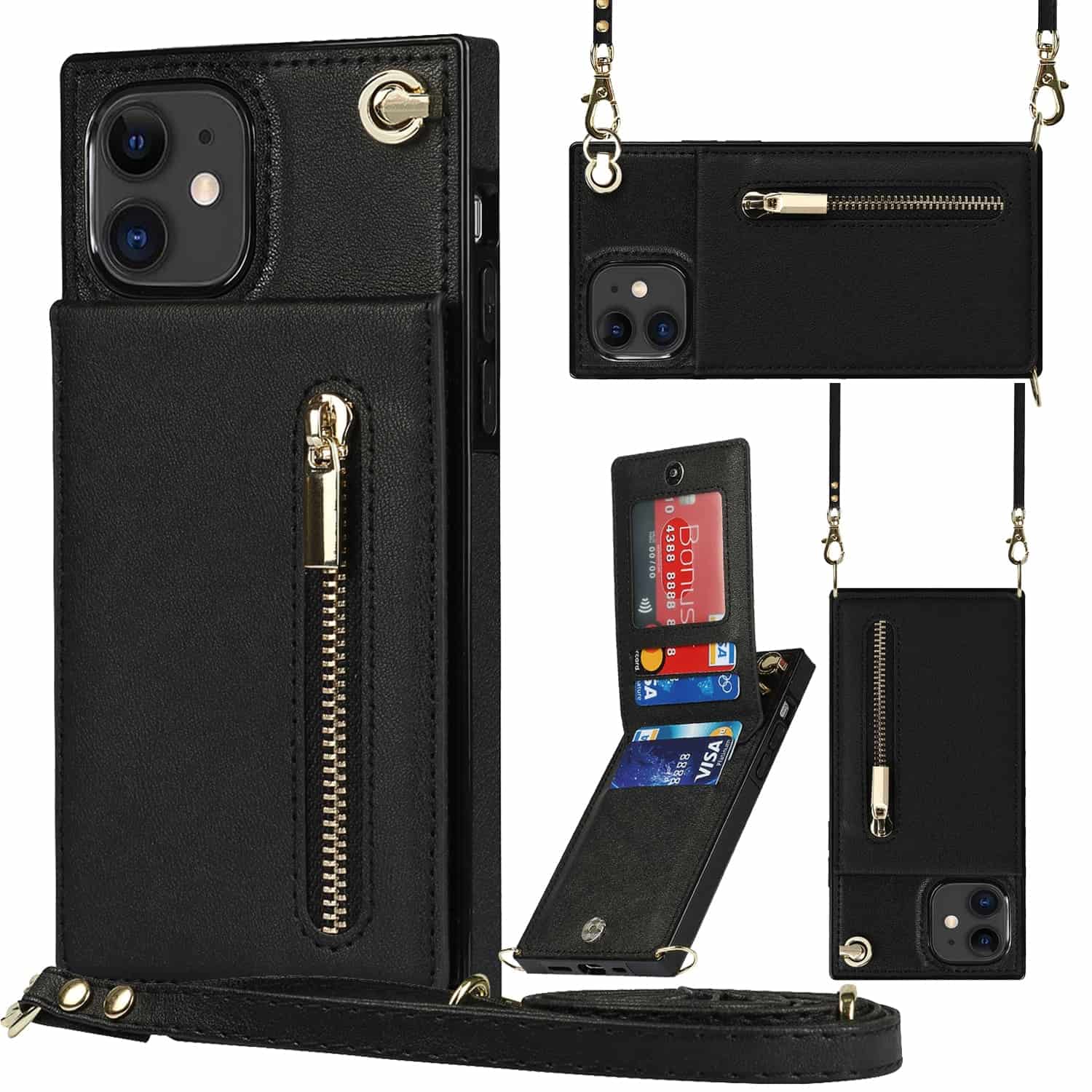 Solidenz Fashion Wallet Hoesje met Koord iPhone 12 Pro - 12 - Zwart Main Image