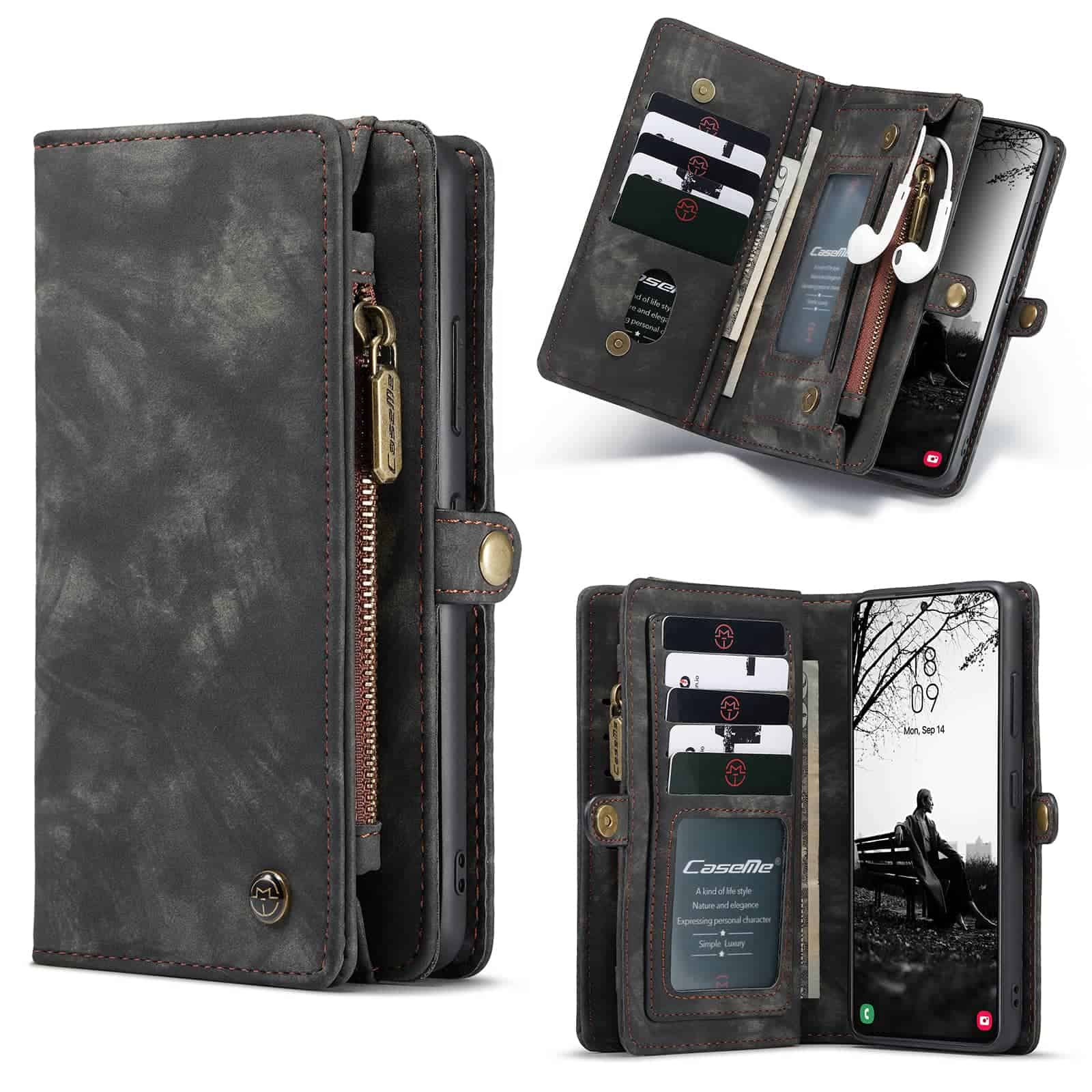 Caseme Vintage Samsung S22 Plus Portemonnee hoesje - Zwart Main Image