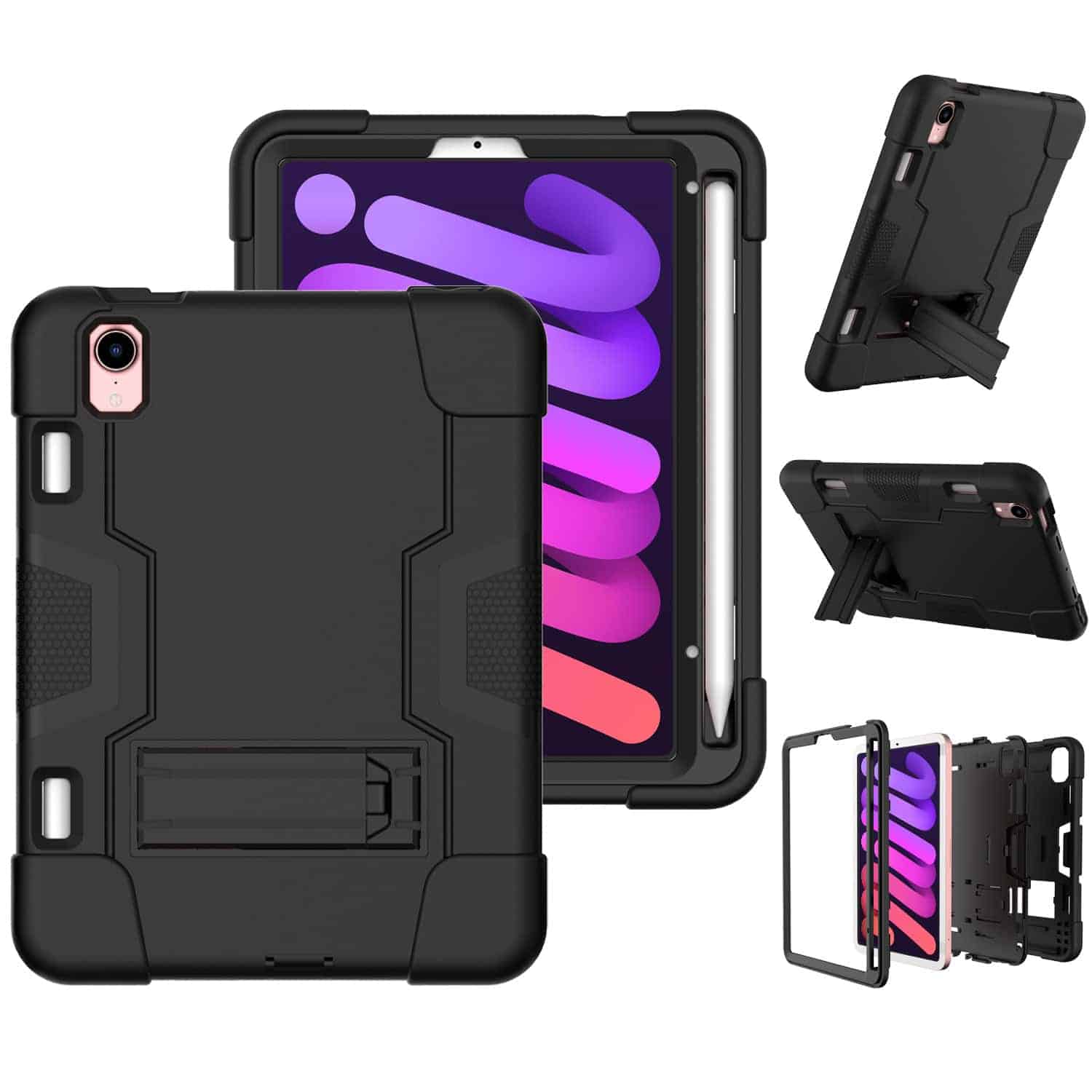 Shockproof Standcase Hoes iPad Mini 7 / iPad mini 6 - 2024 / 2021 - Zwart - 8.3 inch Main Image