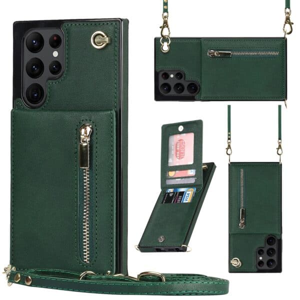 Solidenz Fashion Wallet hoesje met koord Samsung S22 Ultra - Groen