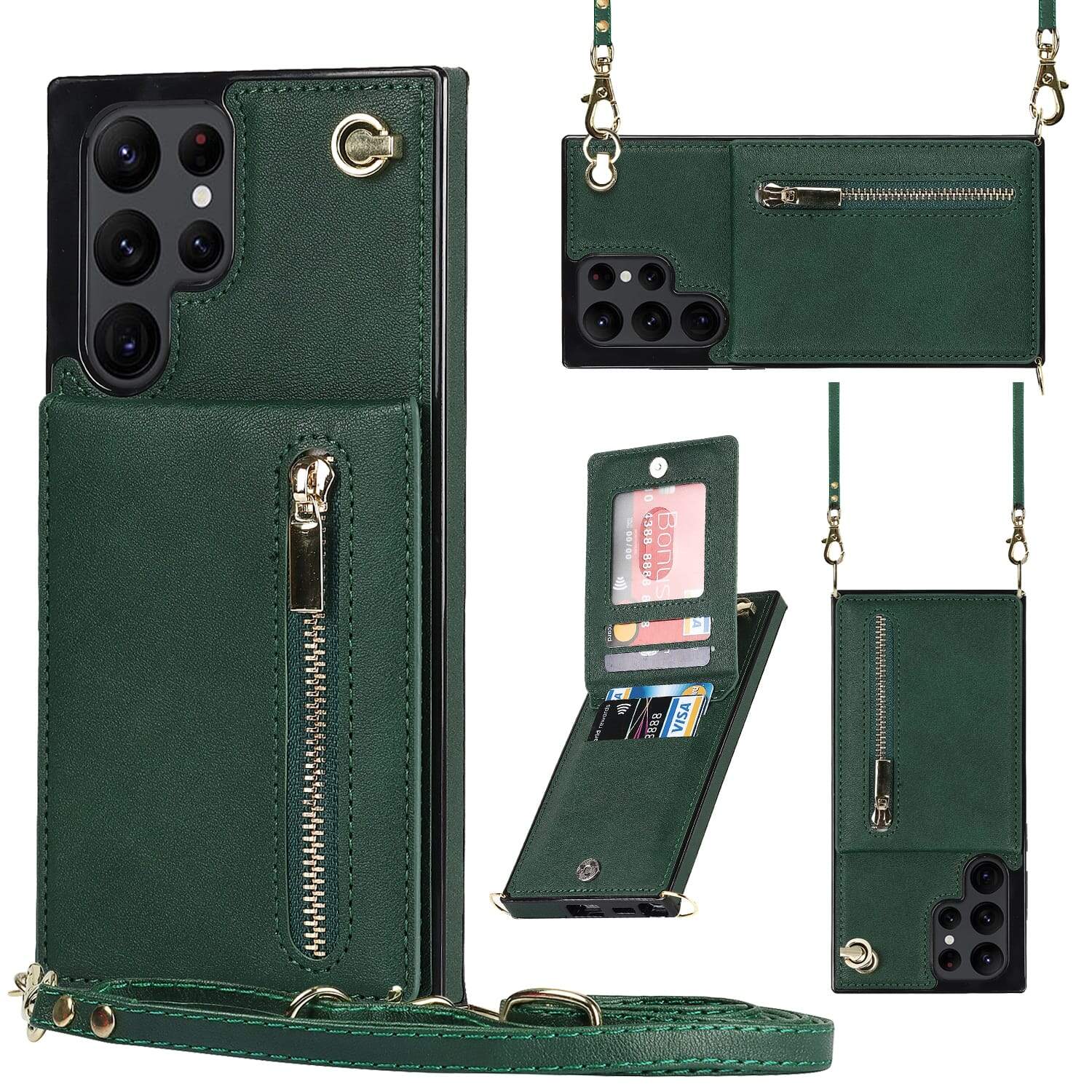 Solidenz Fashion Wallet hoesje met koord Samsung S22 Ultra - Groen Main Image