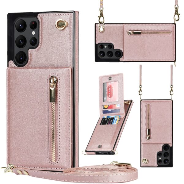Solidenz Fashion Wallet hoesje met koord Samsung S22 Ultra - Rosegoud