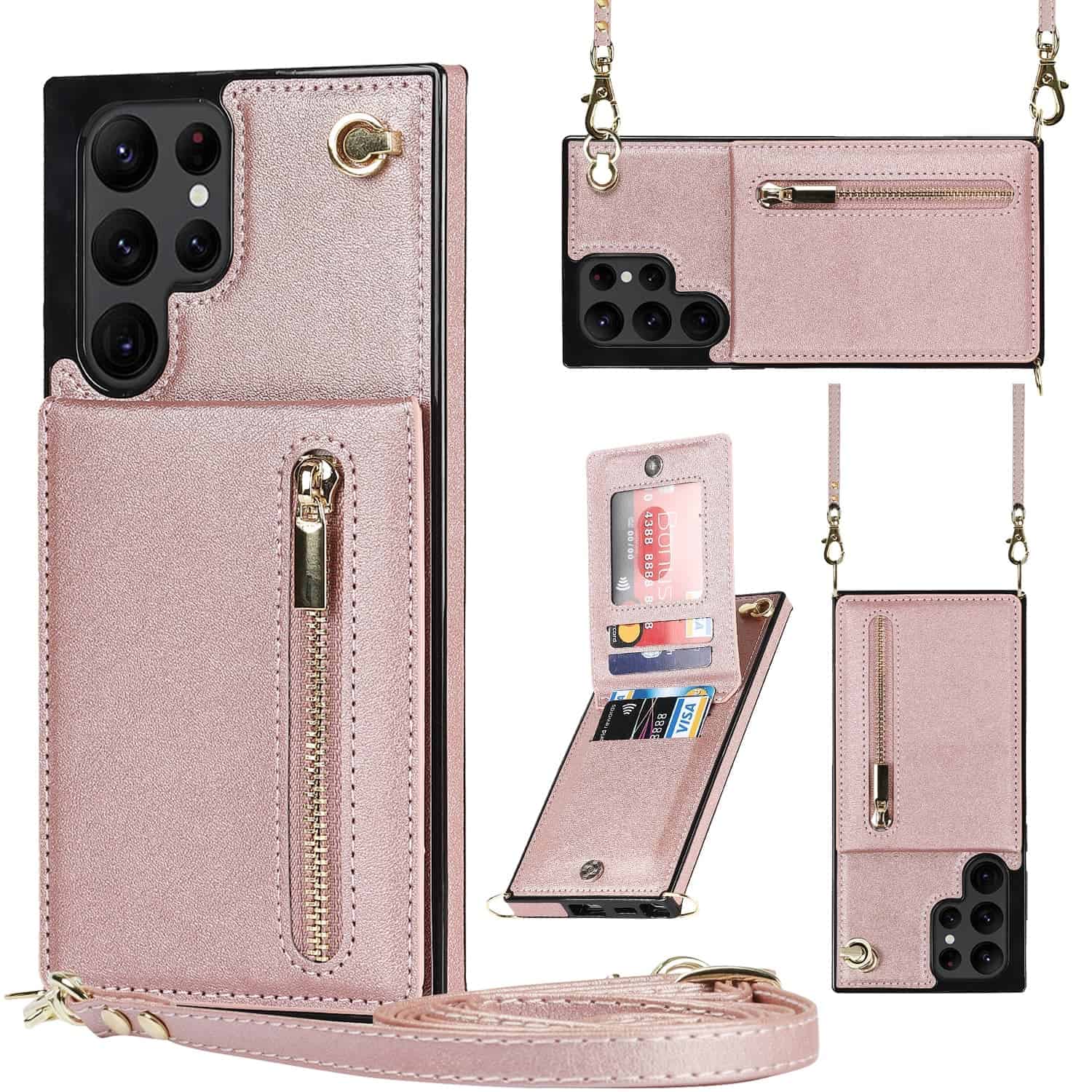 Solidenz Fashion Wallet hoesje met koord Samsung S23 Ultra - Rosegoud Main Image