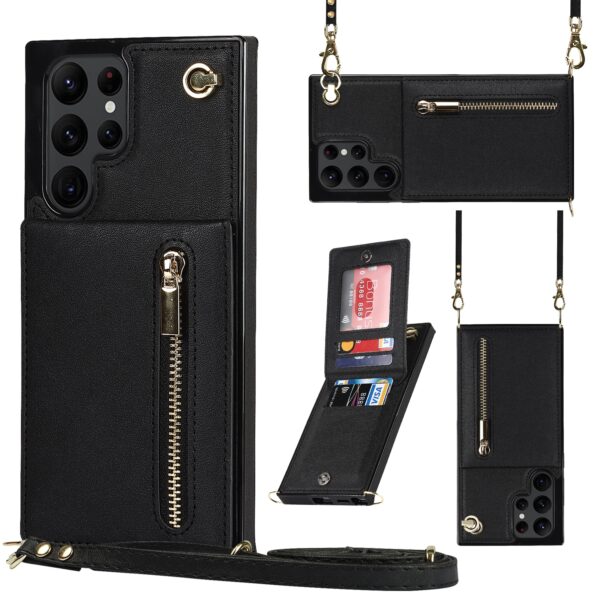 Solidenz Fashion Wallet hoesje met koord Samsung S22 Ultra - Zwart