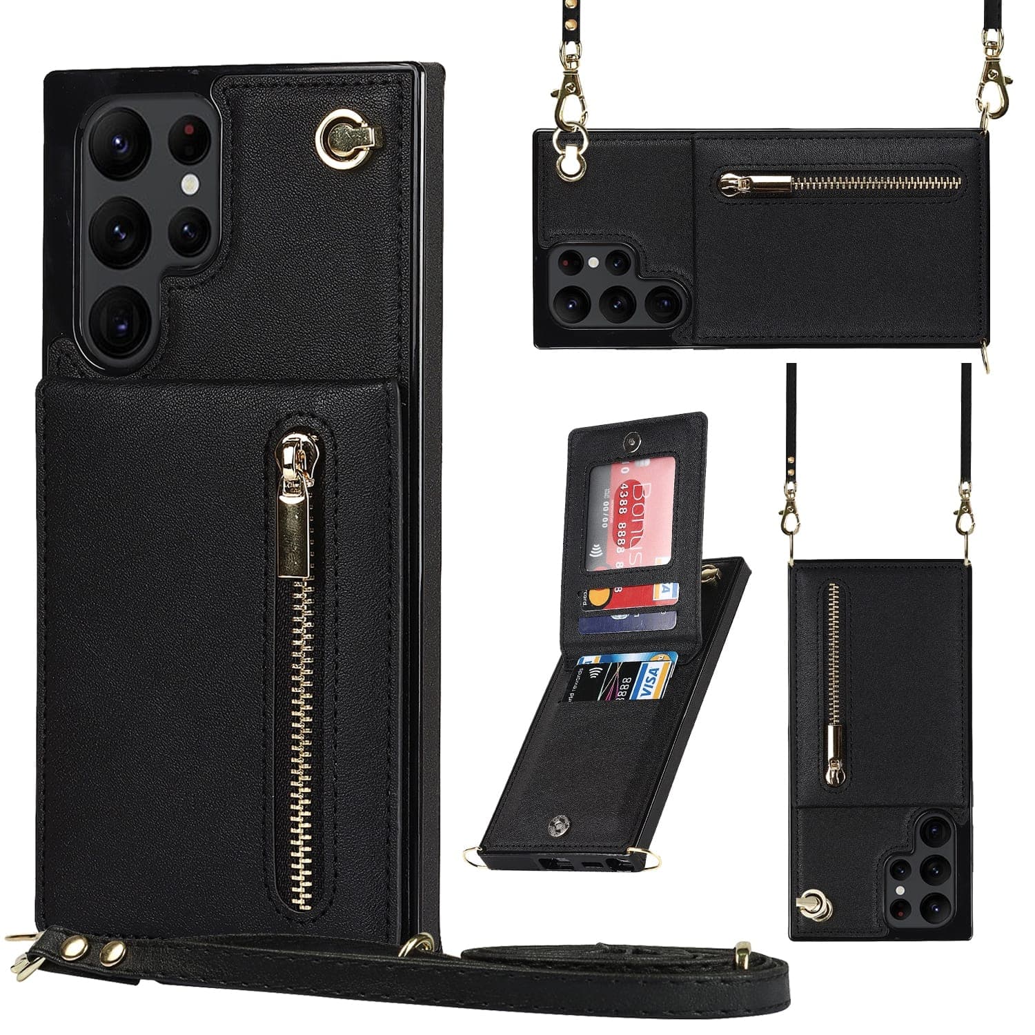 Solidenz Fashion Wallet hoesje met koord Samsung S23 Ultra - Zwart Main Image