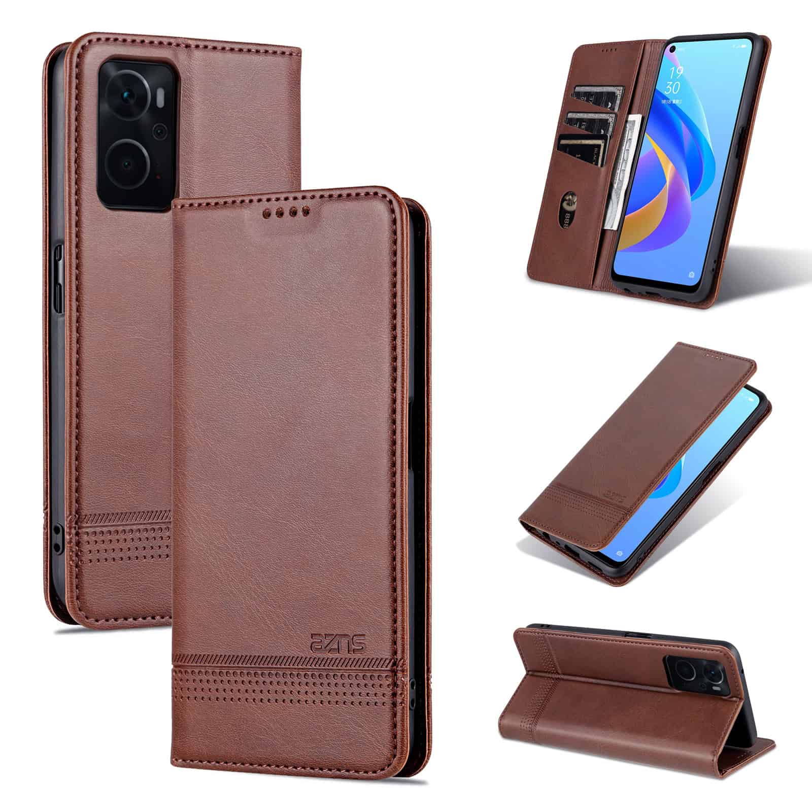 AZNS Boekmodel hoesje Oppo A76 - Oppo A96 hoesje - Bruin Main Image
