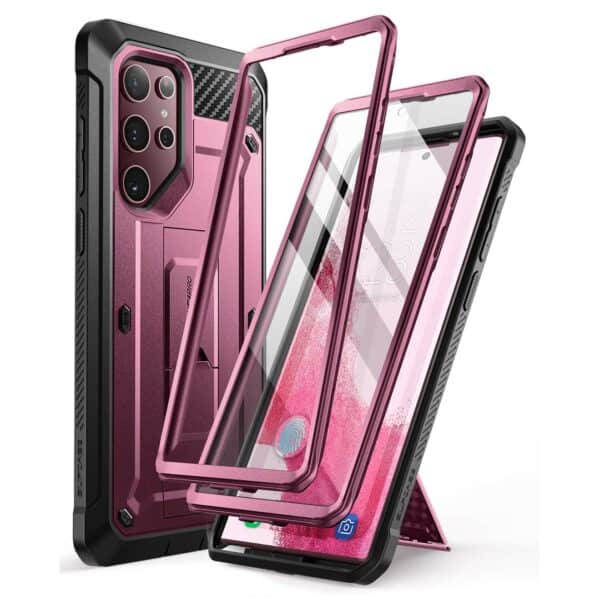 Supcase Backcase hoesje Samsung Galaxy S22 Ultra - Met en zonder screen protector - Bordeaux