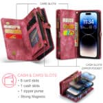 Caseme iPhone 14 Pro Max hoesje - Vintage Portemonnee Rood - 8