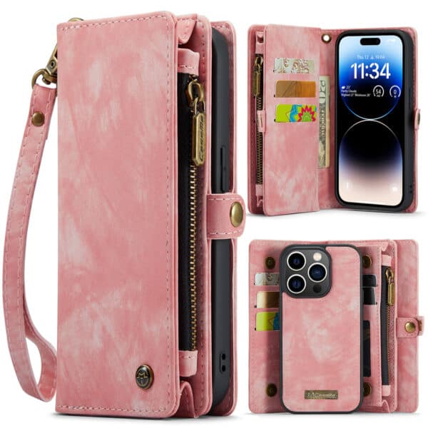 Caseme iPhone 14 Pro hoesje - Vintage Portemonnee Roze