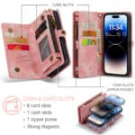 Caseme iPhone 14 Pro hoesje - Vintage Portemonnee Roze - 8