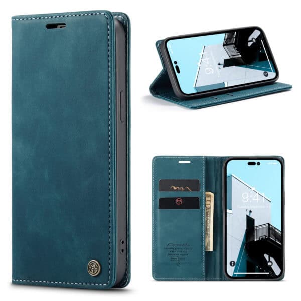 Caseme retro bookcase iPhone 14 Pro Max hoesje - Blauw