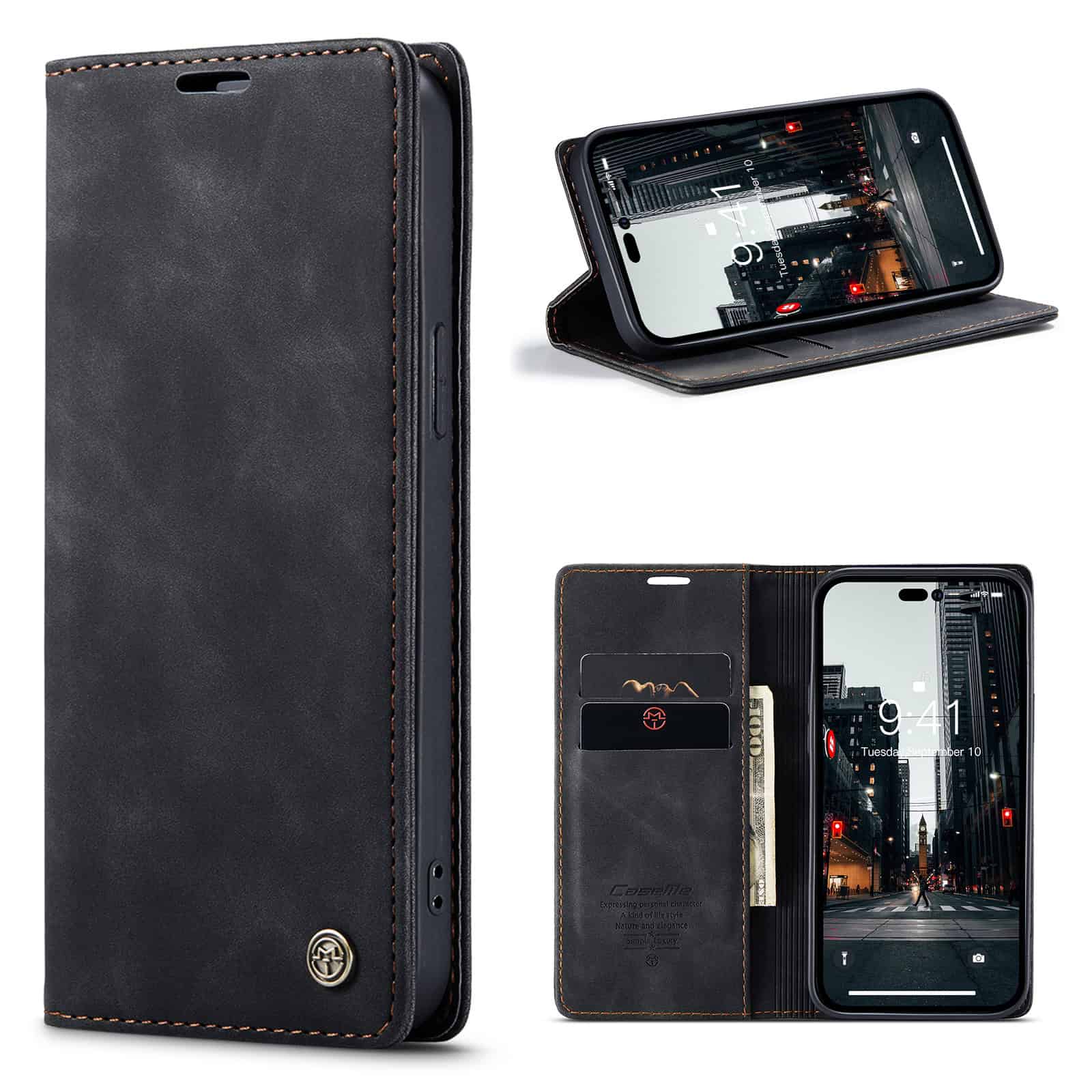 Caseme retro bookcase iPhone 14 Pro Max hoesje - Zwart Main Image