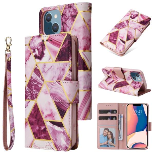 Marmer bookcase iPhone 14 Plus hoesje - Paars