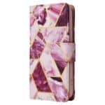 Marmer bookcase iPhone 14 Plus hoesje - Paars - 1