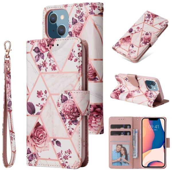Marmer bookcase iPhone 14 Plus hoesje - Rosegoud