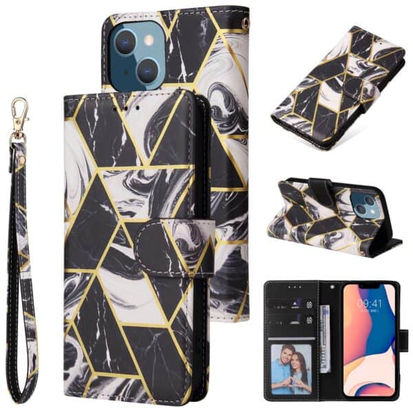 Marmer bookcase iPhone 14 Plus hoesje - Zwart