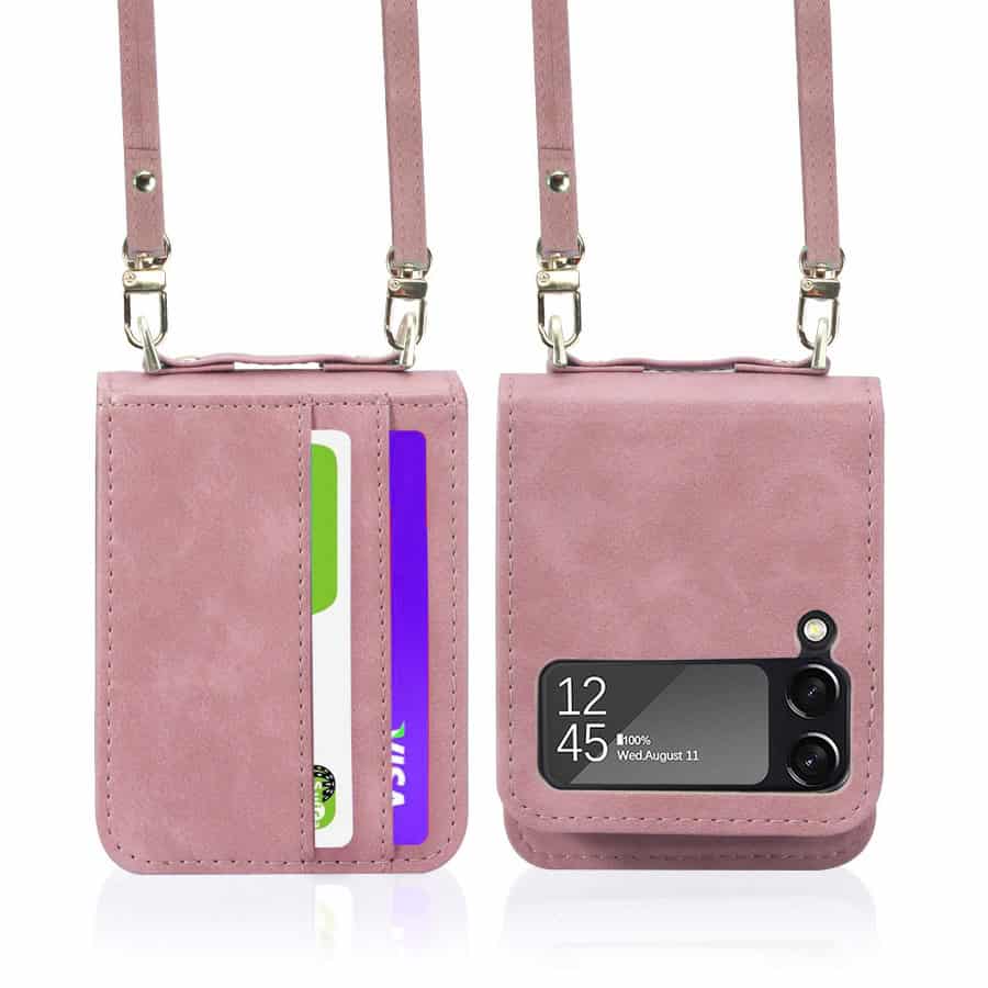 Samsung Z Flip 4 Pu-Leren Hoesje met koord - Roze Main Image