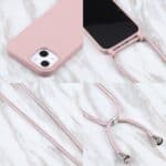 Siliconen hoesje met koord iPhone 14 en iPhone 13 - Rosegoud - 4