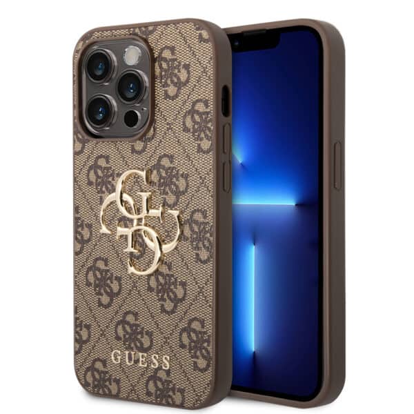 Guess Golden Logo iPhone 14 Pro Hoesje - Bruin