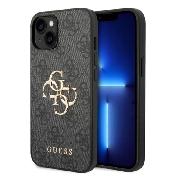 Guess Golden Logo iPhone 14 en iPhone 13 Hoesje - Grijs