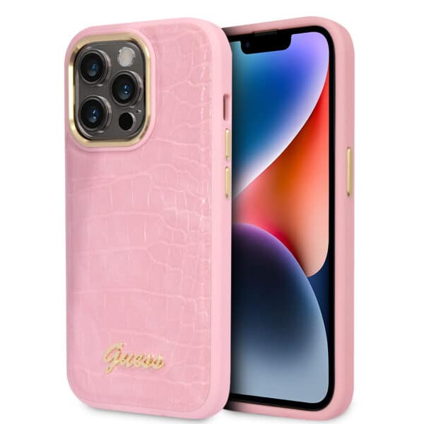 Guess PU Backcover iPhone 14 Pro hoesje - Roze Croco
