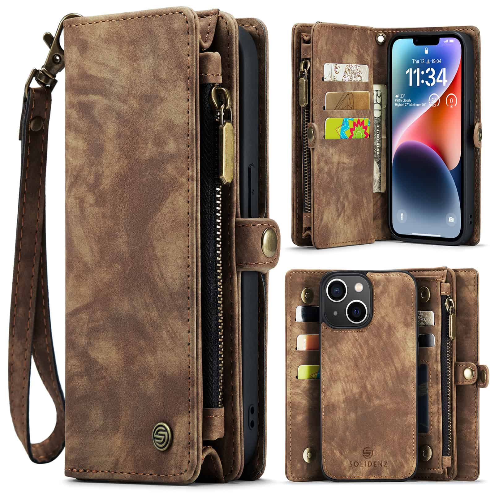 Solidenz Urban Wallet iPhone 13 hoesje - Bruin Main Image