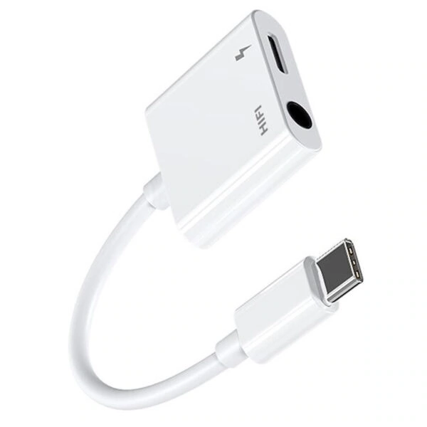 Joyroom 2-in-1 kabel met USB-C naar Audio Jack 3.5mm + USB-C - Wit