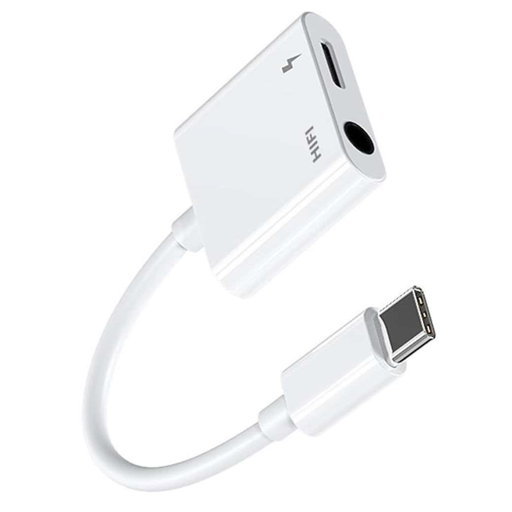 Joyroom 2-in-1 kabel met USB-C naar Audio Jack 3.5mm + USB-C - Wit Main Image