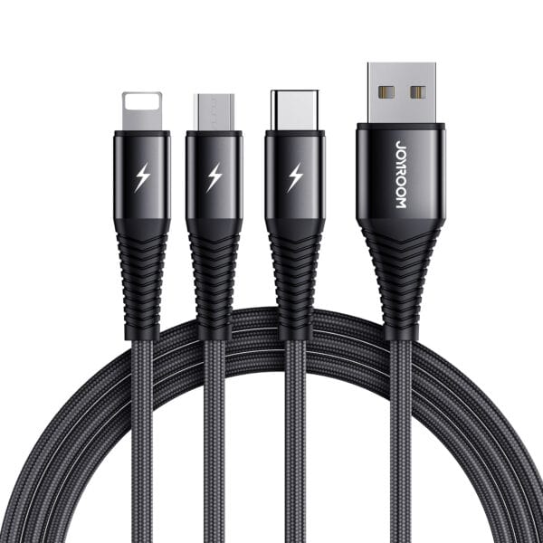 Joyroom 3-in-1 oplaadkabel 1.2m - Lightning, USB-C en micro-USB - Zwart